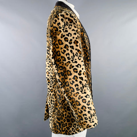 AAARDVARK'S Size 46 Brown Black Animal Print Rayon Shawl Collar Sport Coat