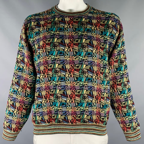JHANE BARNES Taille L Pull Ras du Cou Multicolore Abasrtrait Laine Polyester
