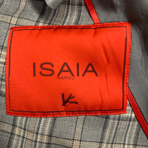 ISAIA Size 44 Long Grey Taupe Plaid Wool Notch Lapel Sport Coat