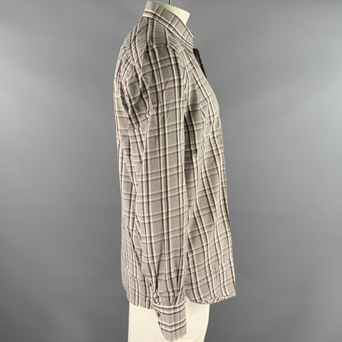 TOM FORD Size XL Brown Plaid Cotton Long Sleeve Shirt