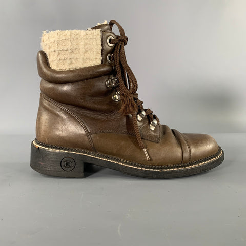 CHANEL Size 8 Brown Leather Distressed Ankle Boots
