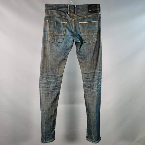 DIESEL Size 30 Blue Distressed Cotton Blend Zip Fly Jeans