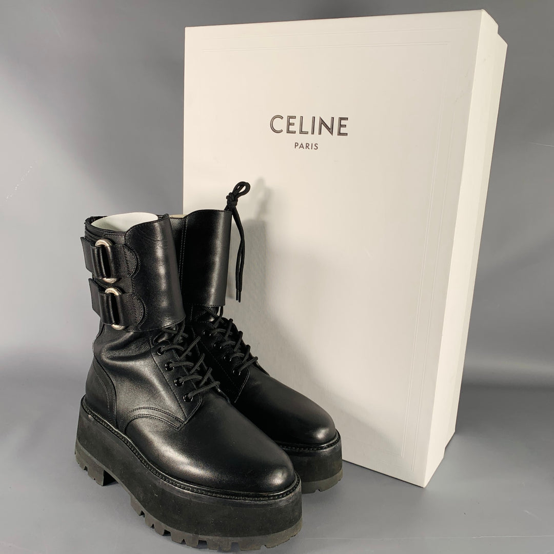 CELINE Size 8 SS23 -Bulky Maxx- Black Leather Platform Boots