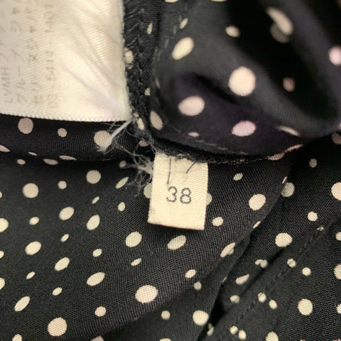 CELINE Size XS Black White Dots Viscose Button Up Long Sleeve Shirt