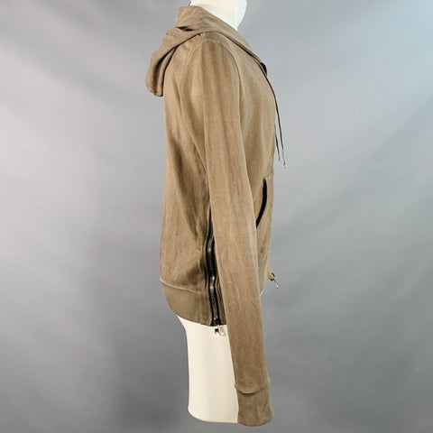 BALMAIN Size M Grey Olive Cotton Distressed Hoodie Sweatshirt