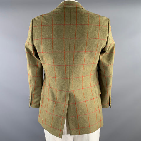RODERICK CHARLES Chest Size 40 Green Orange & Red Window Pane Wool Sport Coat