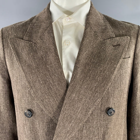OUR LEGACY Size XL Brown Khaki Heather Linen Blend Double Breasted Coat