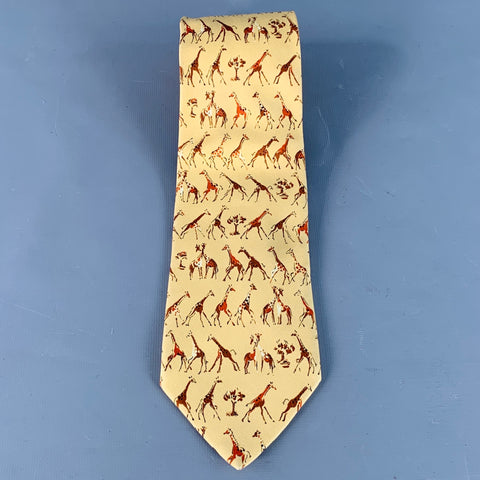 ERMENEGILDO ZEGNA Yellow Red Orange Giraffe Silk Twill Tie