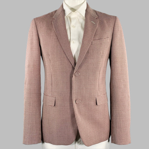 FENDI Size 42 Red White Houndstooth Wool Blend Sport Coat