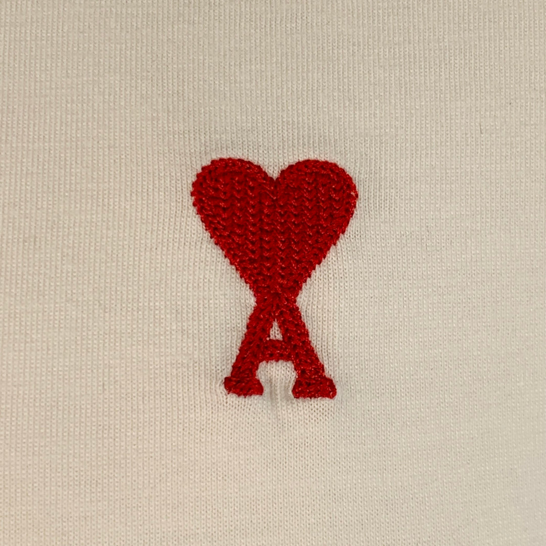 AMI by ALEXANDRE MATTIUSSI Size XL White Red Heart Logo Cotton Crew Neck T-shirt