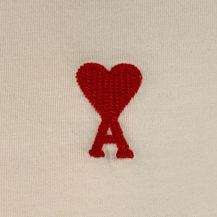 AMI by ALEXANDRE MATTIUSSI Size XL White Red Heart Logo Cotton Crew Neck T-shirt