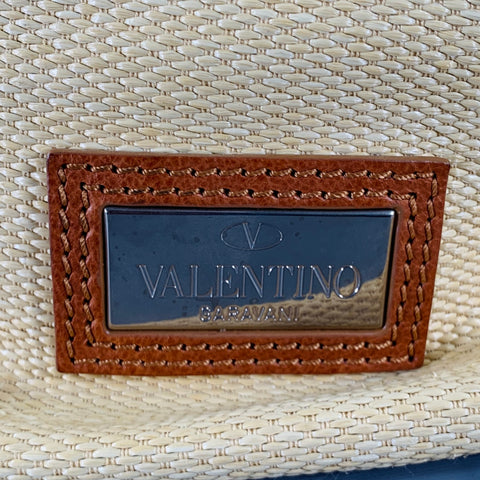 VALENTINO Beige Multi Color Woven Leather Beaded Raffia Handbag