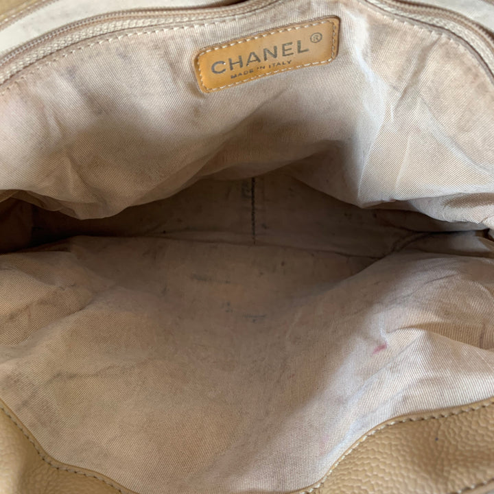 CHANEL Vintage GST Caviar Grand Shopping Tote Beige Gold Quilted Leather Handbag