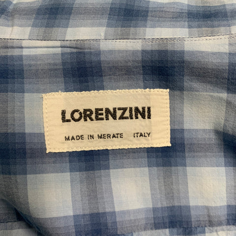 LORENZINI Size XXL Blue Plaid Cotton Button Up Long Sleeve Shirt