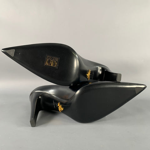 PRADA Size 7 Black Leather Pointed Toe Pumps