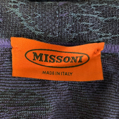 MISSONI Size 38 Blue Navy Jacquard Cotton flax Shawl Collar Jacket