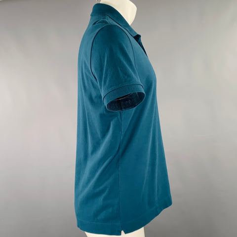 LACOSTE Size M Blue Solid Cotton Blend Regular Fit Hidden Buttons Polo