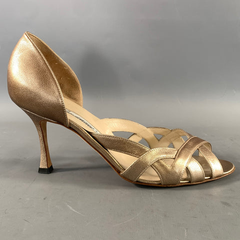 BRIAN ATWOOD Size 7.5 Gold Leather Slip On Sandals