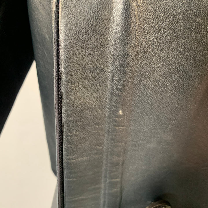 VALENTINO Size 36 Navy Wool Lambskin Leather Double Breasted Peacoat