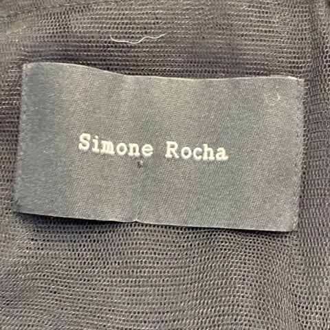 SIMONE ROCHA Size 6 Black White Viscose Blend Mesh Faux Pearls Plaid Trim Sleeveless Cocktail Dress