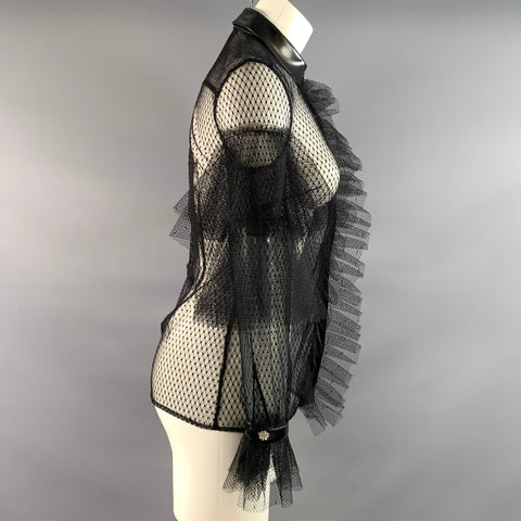 PHILOSOPHY Size S Black Polyamide Mesh Button Up Blouse