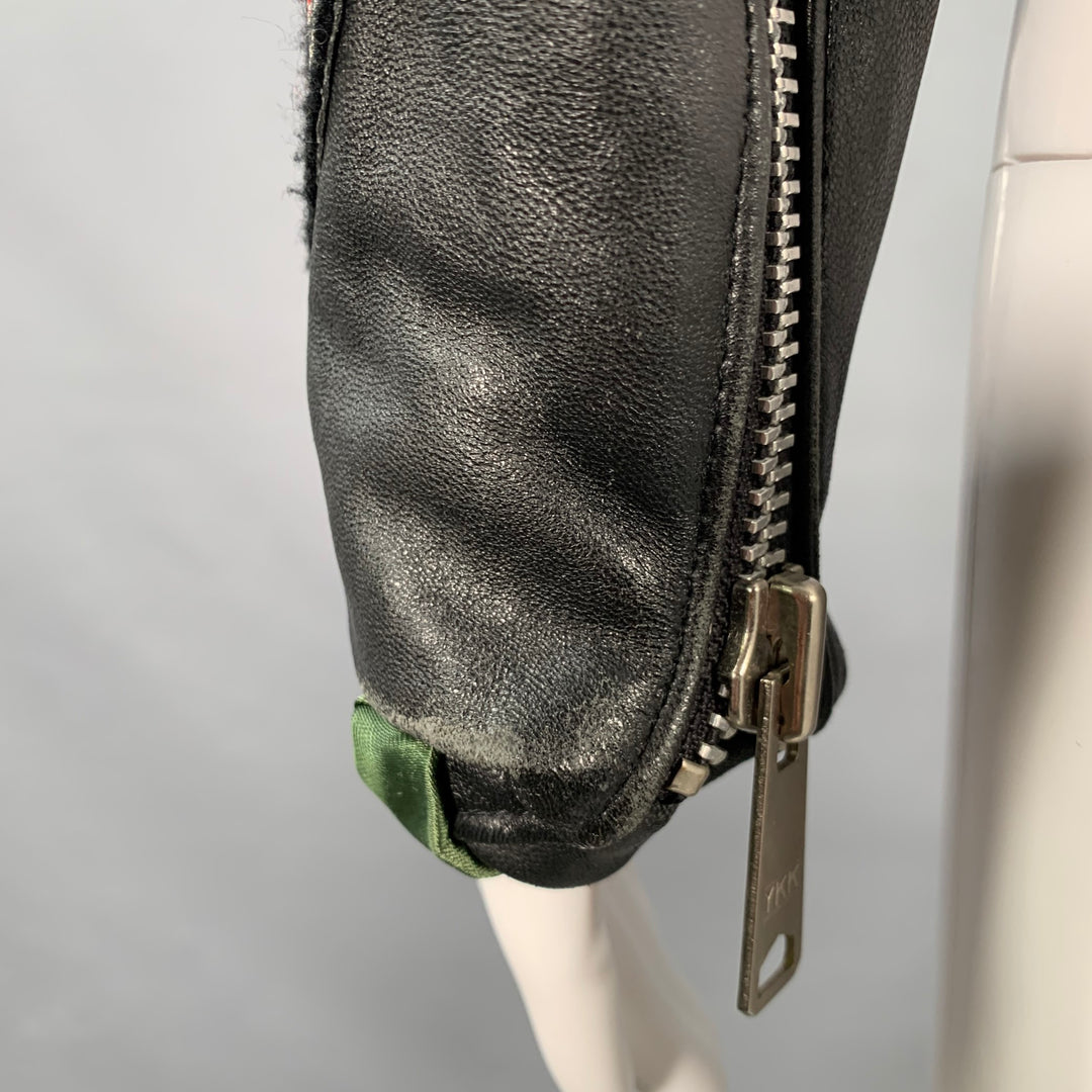 JOHN RICHMOND Size M Black Leather Patches Biker Jacket