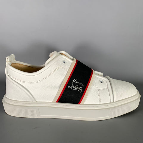 CHRISTIAN LOUBOUTIN Size 10 White Navy & Red Leather Low Top Sneakers