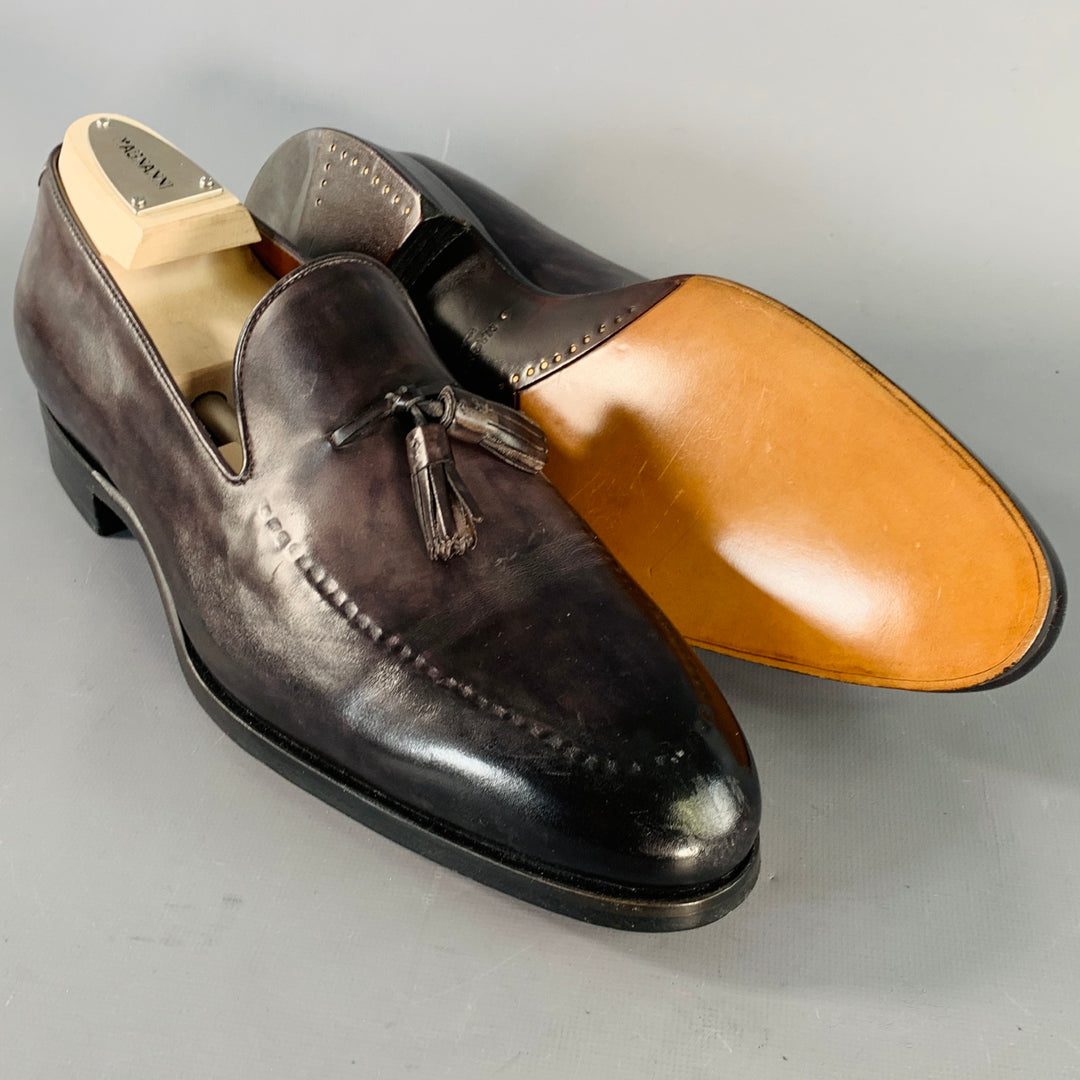MAGNANNI Size 11 Black Leather Tassels Slip On Loafers