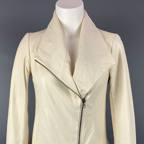 VINCE Size XS Cream Cotton Leather Motorcycle Jacket