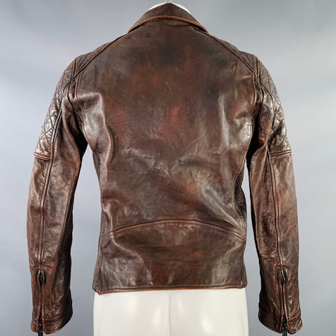 DSQUARED2 Size 40 Brown Distressed Leather Slim Fit Biker Jacket