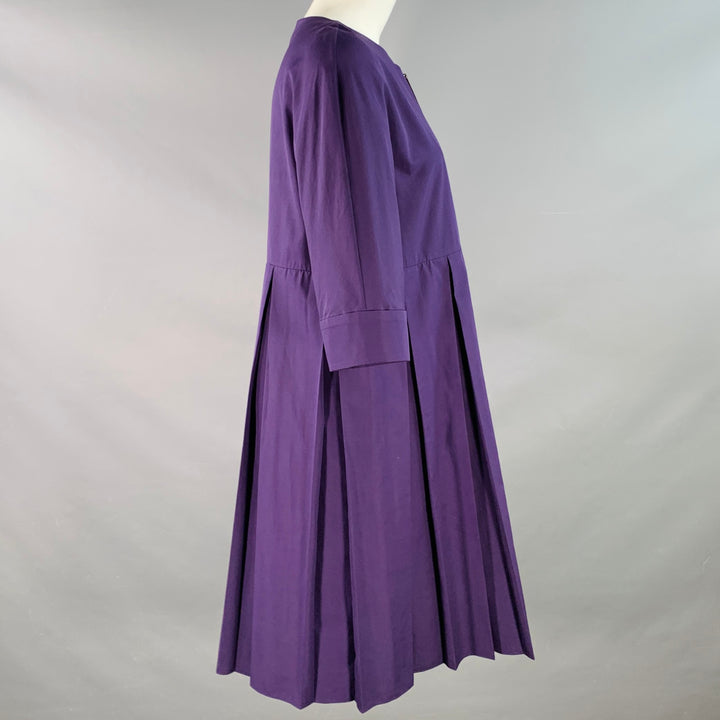 N_8 Size 6 Purple Cotton Pleated 3/4 Sleeves Half Zip Midi Dress