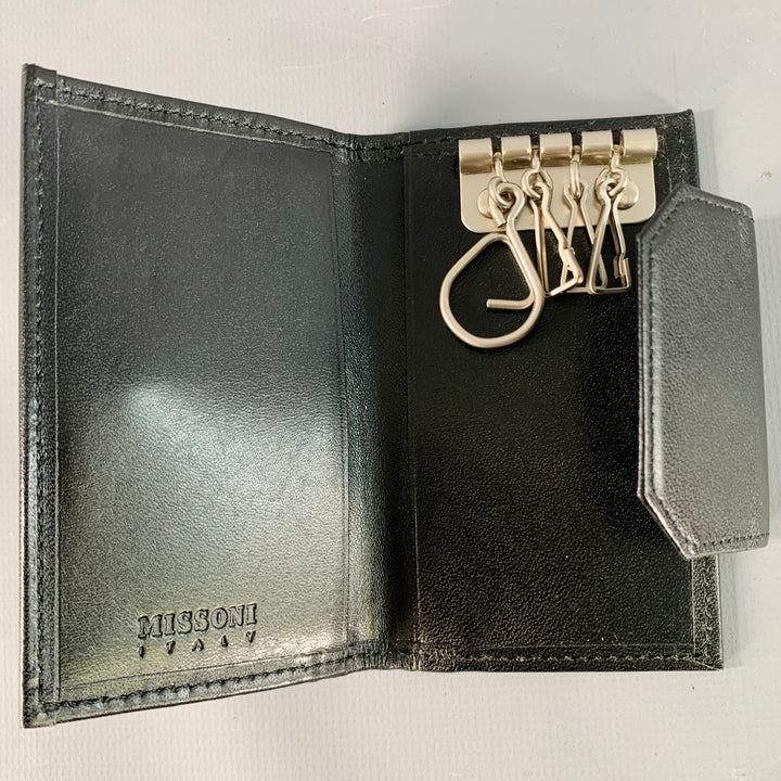 MISSONI Black Ribbed Leather Four Ring Key Holder