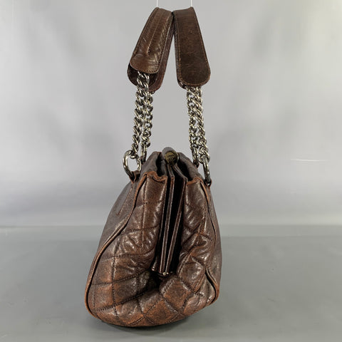 CHANEL Perfect Day FW 2007 Brown Gunmetal Quilted Calfskin Top Handles Handbag