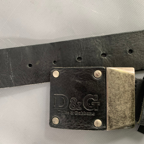 D&G by DOLCE & GABBANA Size 34 Black Gunmetal Leather Belt