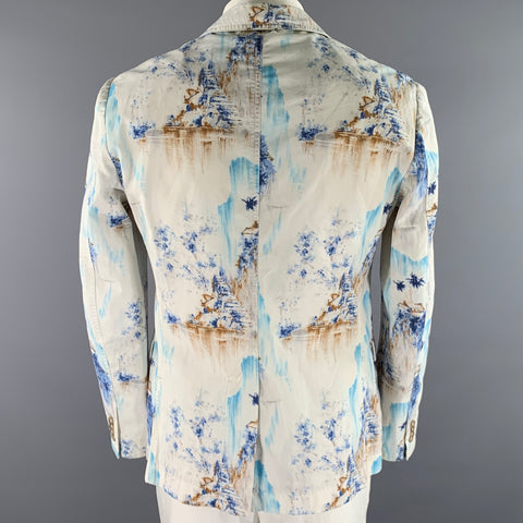 D&G by DOLCE & GABBANA Size 44 White Blue Brown Tropical Print Cotton Sport Coat