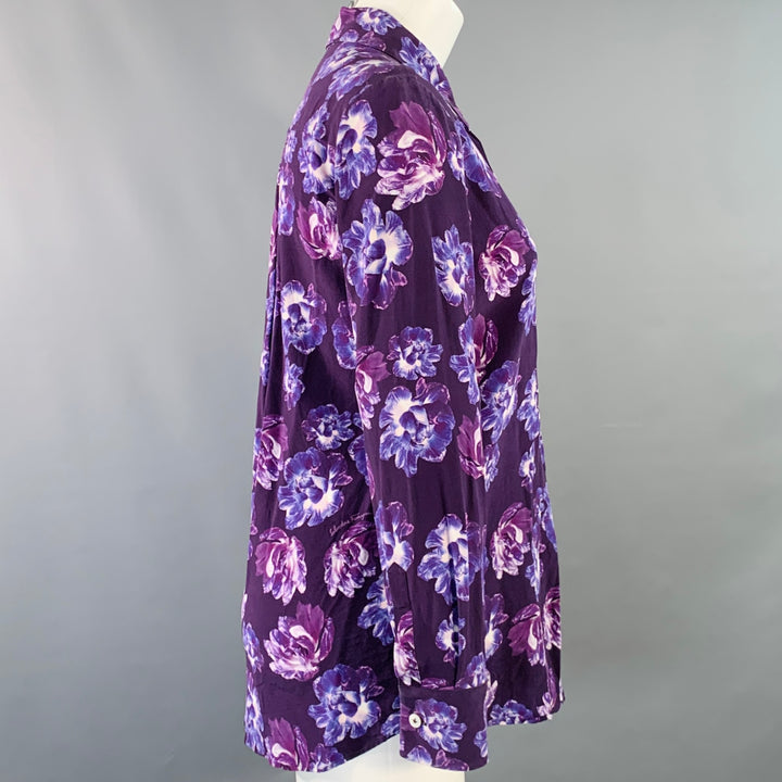 SALVATORE FERRAGAMO Size 6 Purple White Crepe Floral Hidden Buttons Shirt