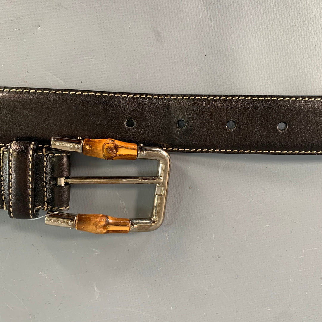 GUCCI Size 36 Black Natural Leather Bamboo Buckle Belt