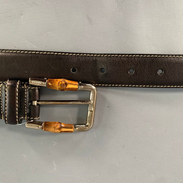 GUCCI Size 36 Black Natural Leather Bamboo Buckle Belt
