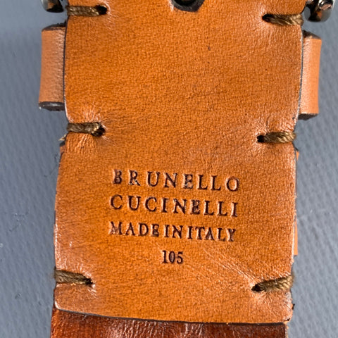 BRUNELLO CUCINELLI Size 42 Brown Cognac Woven Leather Belt