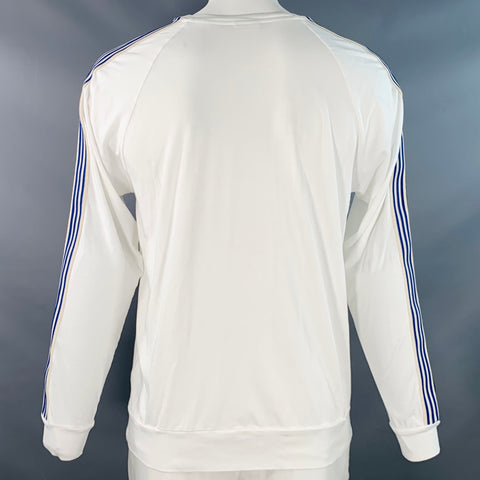DRIES VAN NOTEN Size XL White Blue Green Stripe Cotton Long Sleeve Crew Neck Pullover
