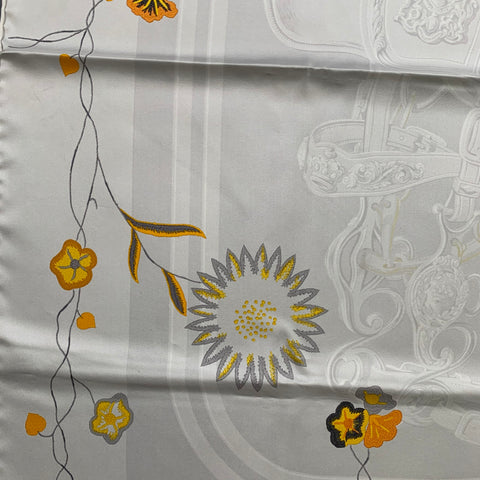 HERMES Ivory Yellow Orange Print Silk Scarves