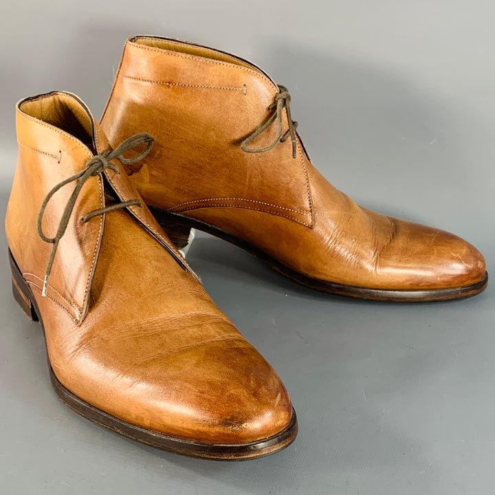 ACE MARKS Size 10.5 Tan Antique Leather Chukka Lace-Up Boots