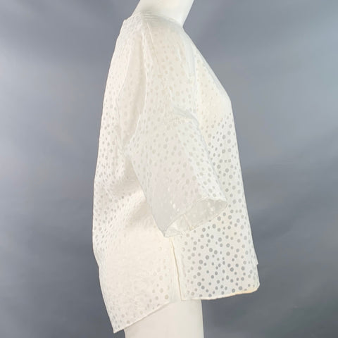 AKRIS Size 6 White Viscose Blend Dots Short Sleeve Crew Neck Casual Top