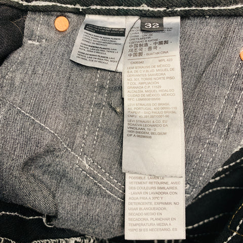 LEVI STRAUSS Size 32 Black White Patches Cotton Embroidered Jeans