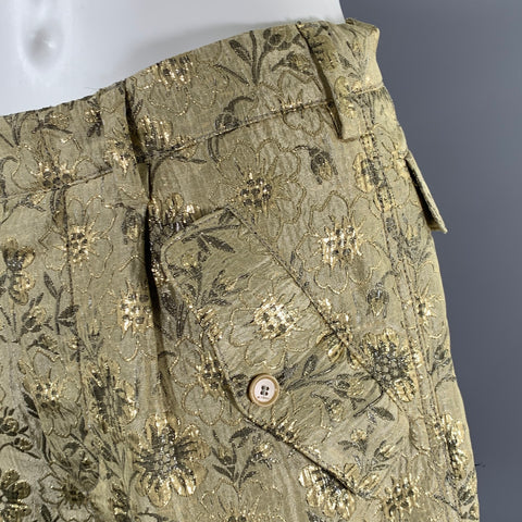 ETRO Size 2 Gold Gunmetal Silk Blend Floral Button Fly Shorts