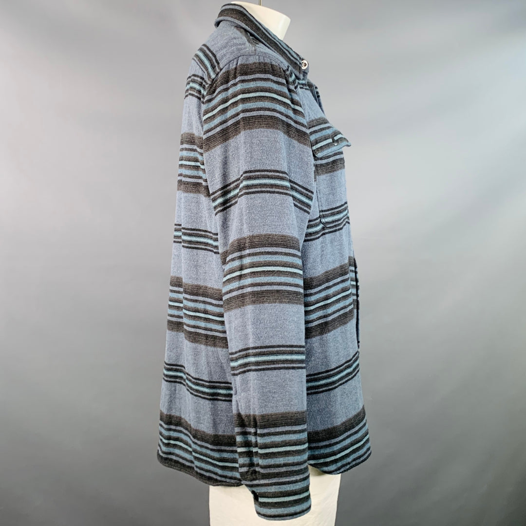 RRL by RALPH LAUREN Size XL Blue Black Stripe Cotton Wool Long Sleeve Shirt