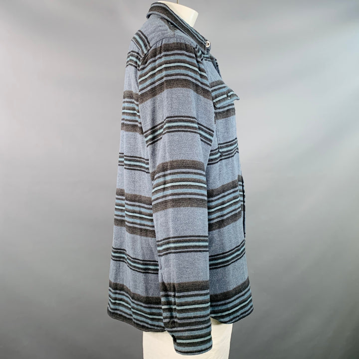 RRL by RALPH LAUREN Size XL Blue Black Stripe Cotton Wool Long Sleeve Shirt