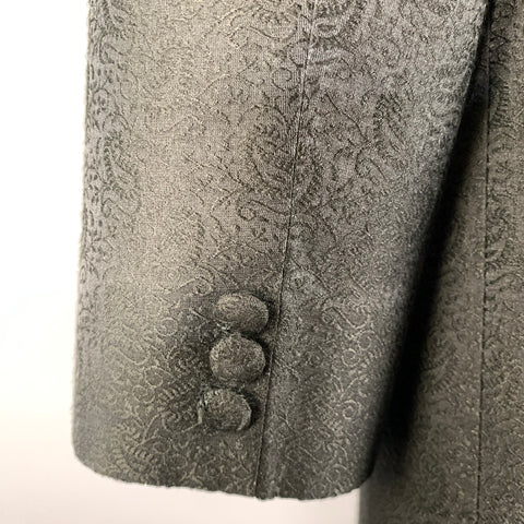 CUSTOM MADE Size 42 Black Paisely Jacquard Nehru Collar Coat