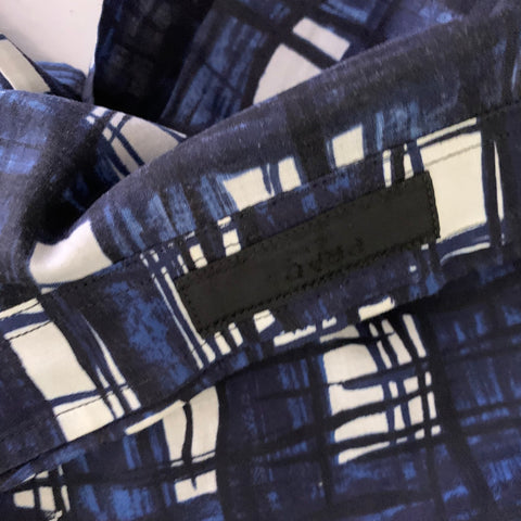 PRADA Size M Navy White & Black Tartan Cotton Cropped Short Sleeve Shirt