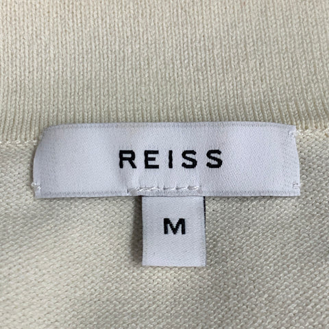 REISS Size M Rodrigo Cream Knit Cotton Blend Zip Up Polo